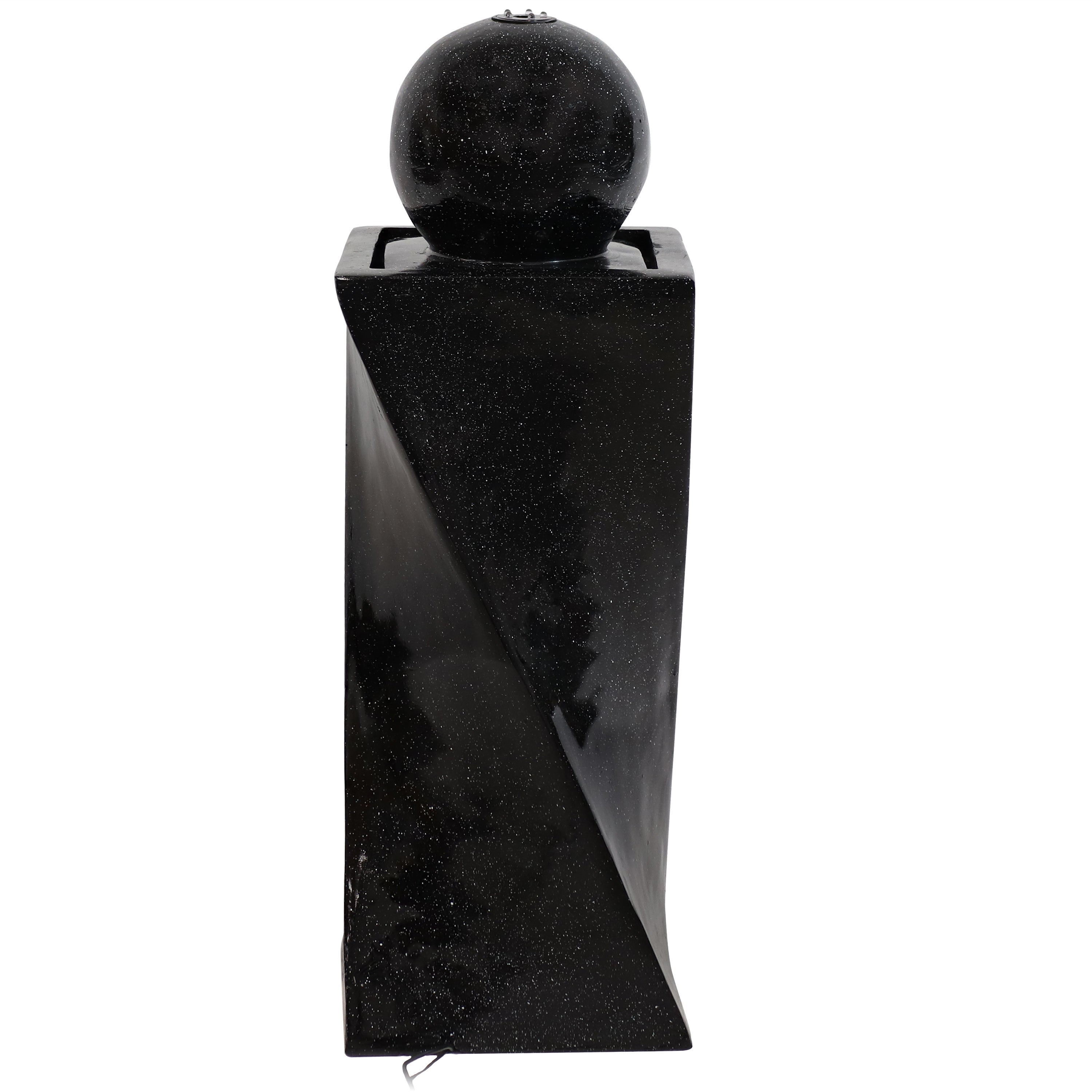 Sunnydaze 30" Black Ball Solar Powered Fountain with Battery Backup and LED Lights