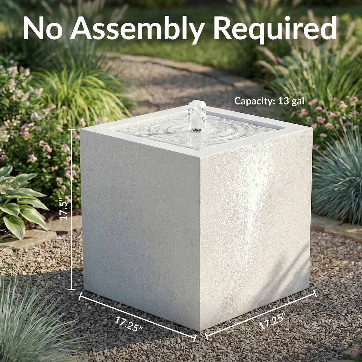 Sunnydaze White Fog Square Bubble Modern Outdoor Fountain with LED Light GP-7421