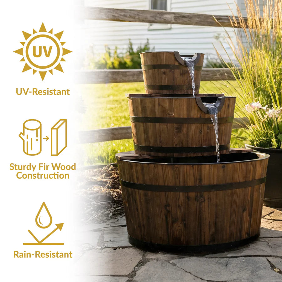 Sunnydaze Country Wood Barrel Water Fountain