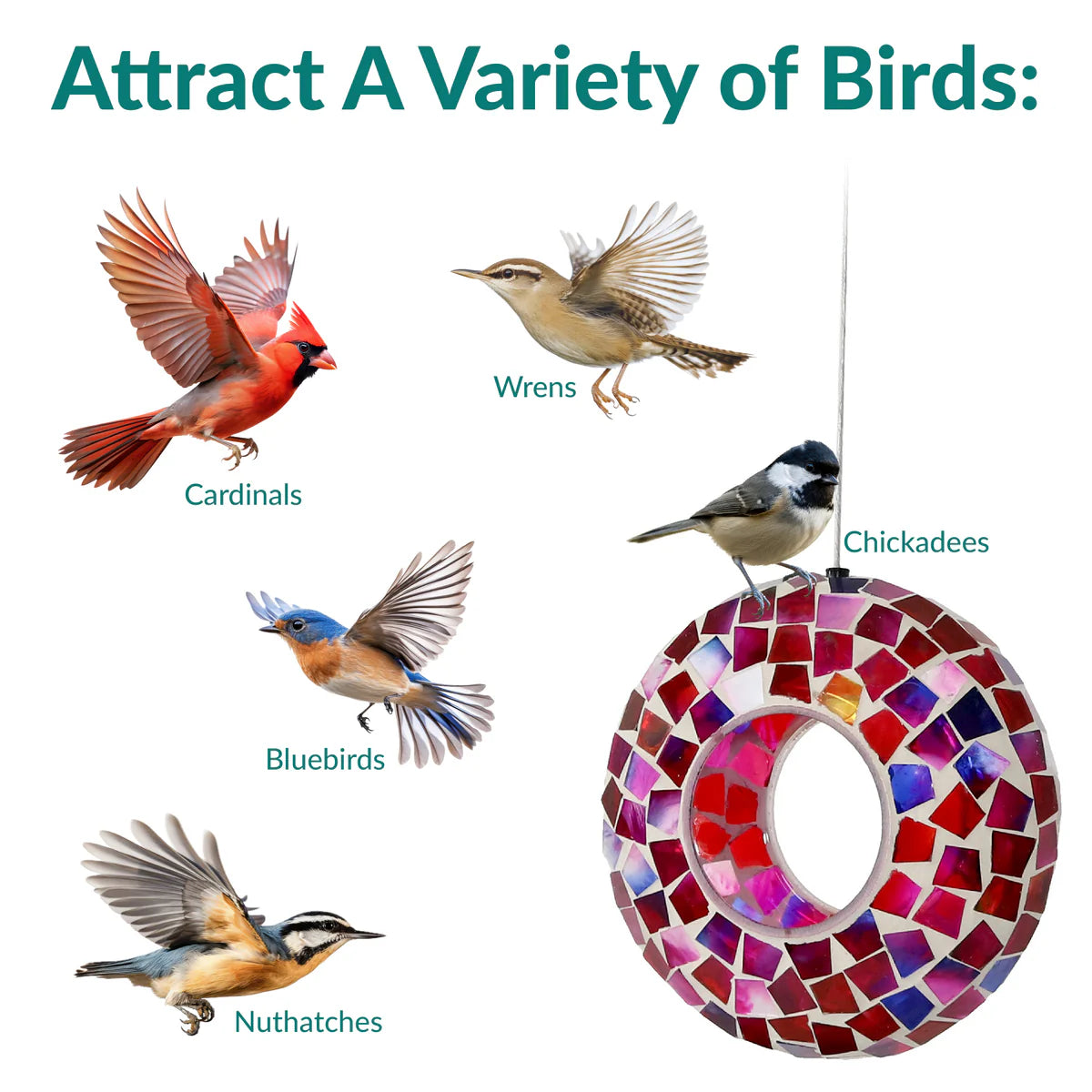 Sunnydaze 6" Mosaic Fly-Through Hanging Bird Feeder