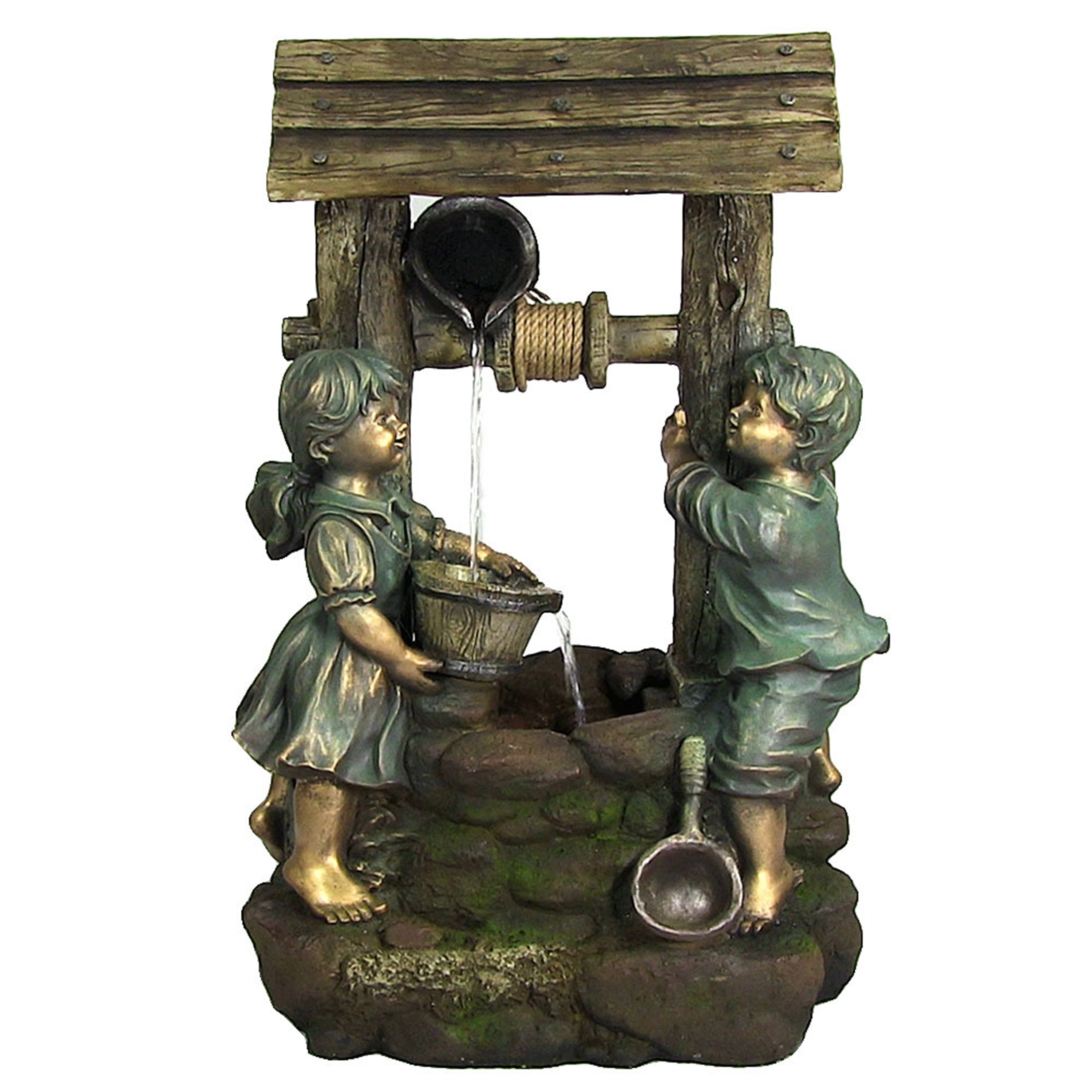 Sunnydaze Children at the Well 39" Electric Water Fountain with LED Light