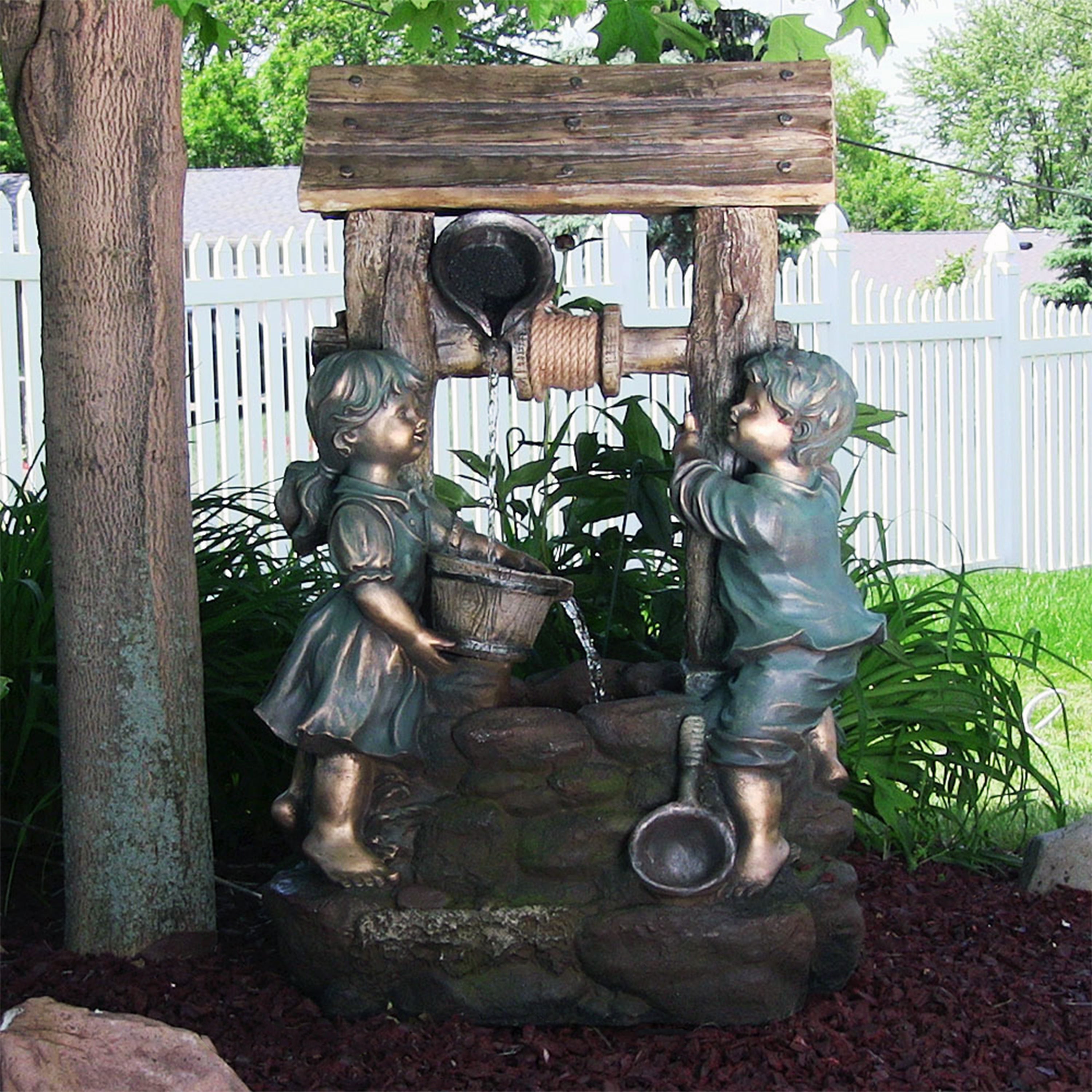 Sunnydaze Children at the Well 39" Electric Water Fountain with LED Light