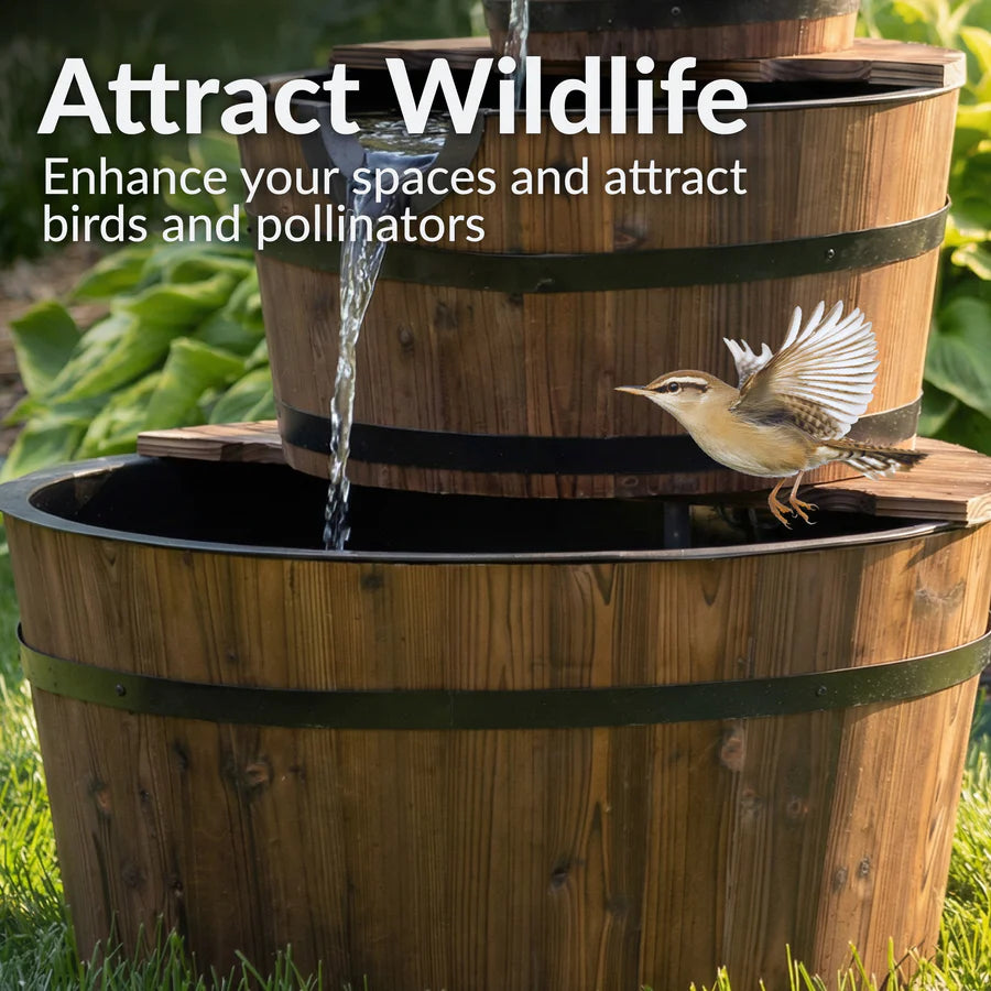 Sunnydaze Country Wood Barrel Water Fountain
