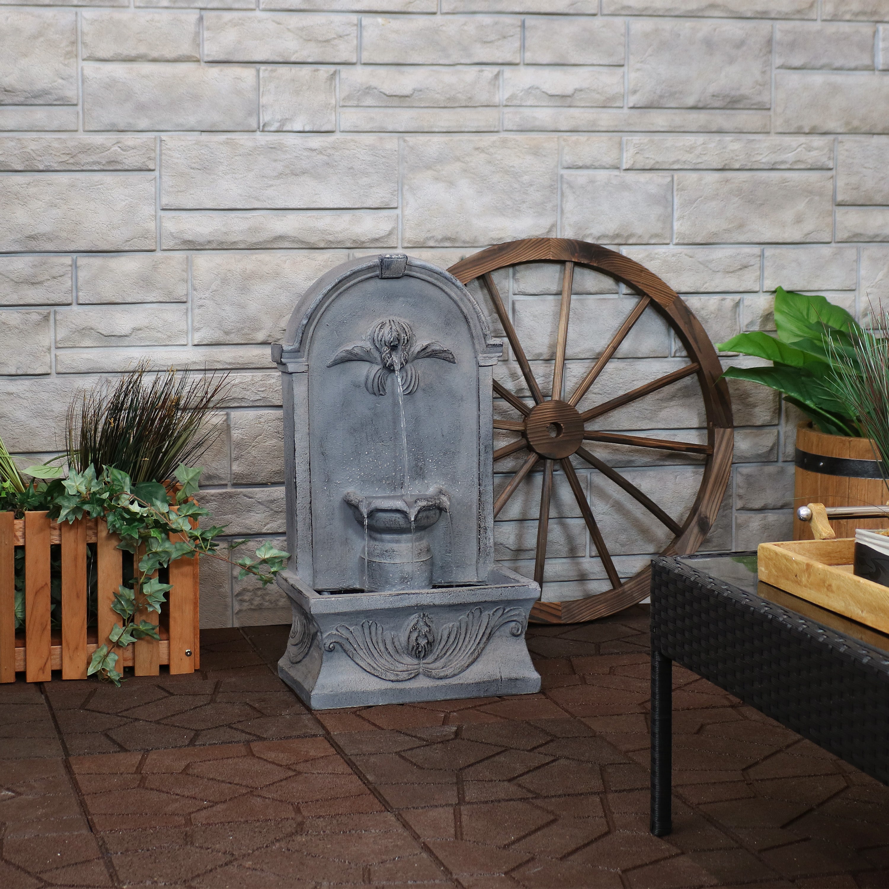 Sunnydaze 28" French-Inspired Outdoor Wall-Mounted Fountain
