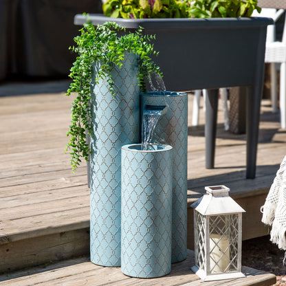 Sunnydaze 27.5" Moroccan Trellis 3-Column Modern Outdoor Water Fountain
