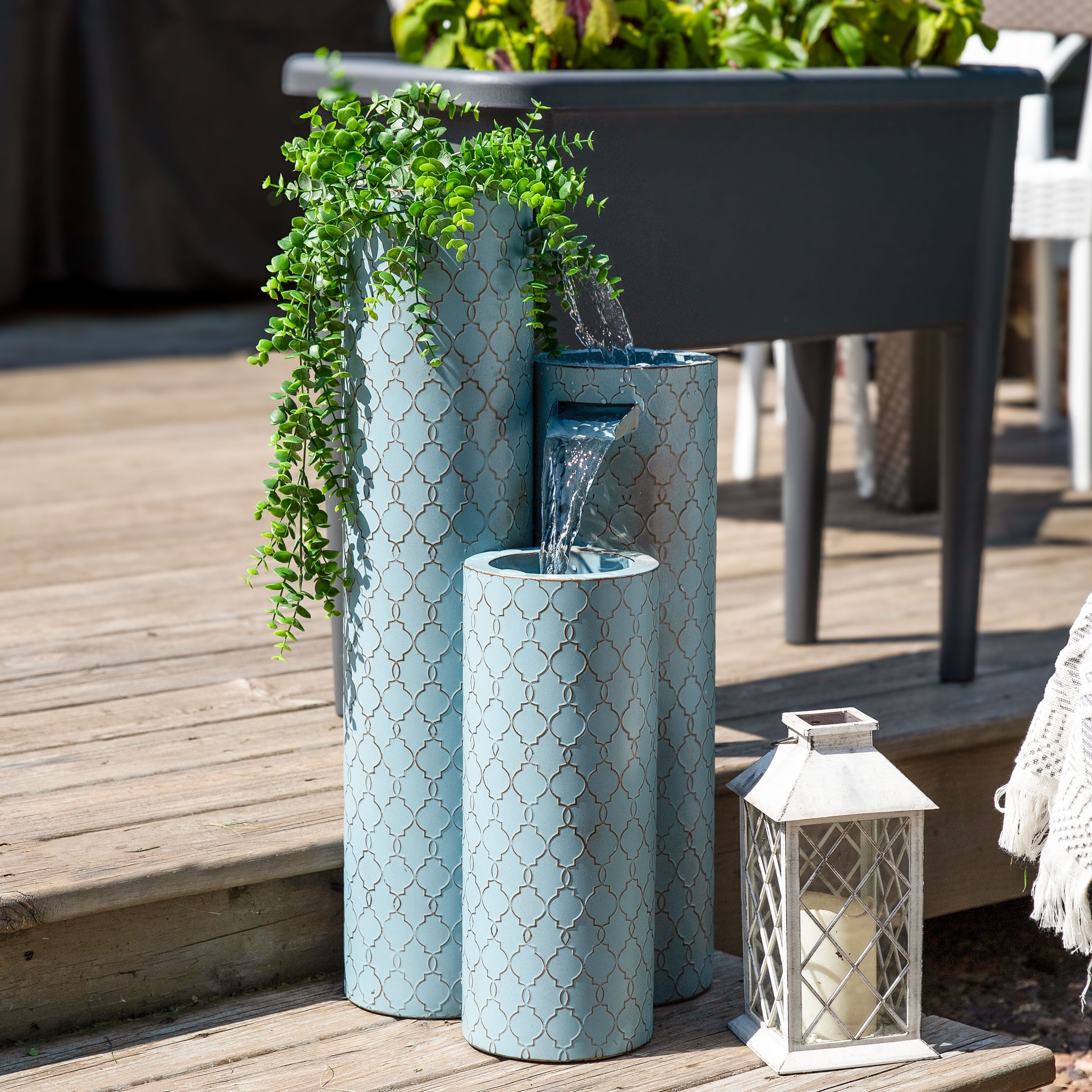Sunnydaze 27.5" Moroccan Trellis 3-Column Modern Outdoor Water Fountain