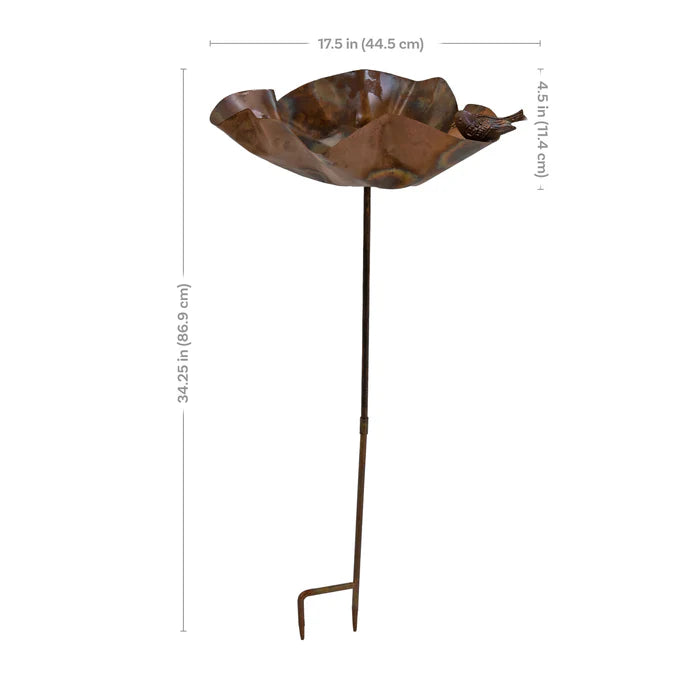 Sunnydaze 34.25" Staked Copper Bird Bath with Bird Figurine