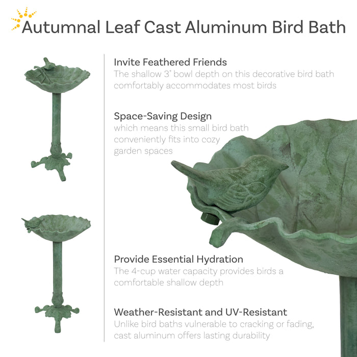 Sunnydaze Autumnal Leaf 11.75" Metal Bird Bath