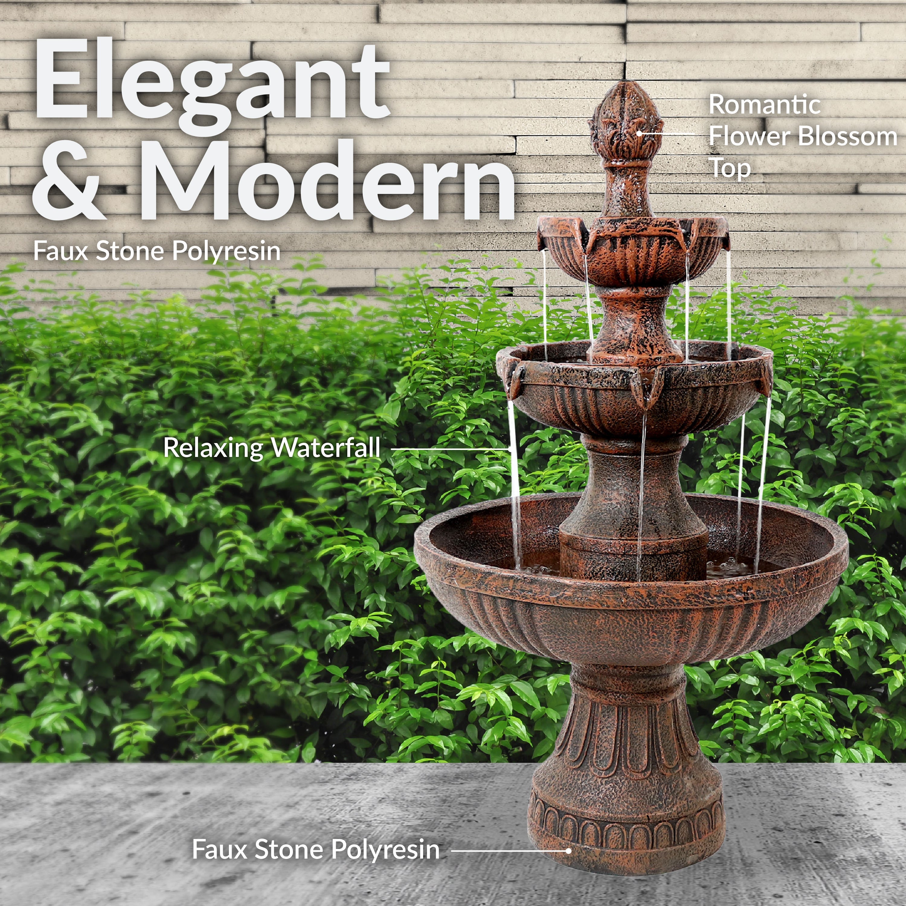 Sunnydaze 43" H Flower Blossom Outdoor Electric 3-Tier Water Fountain
