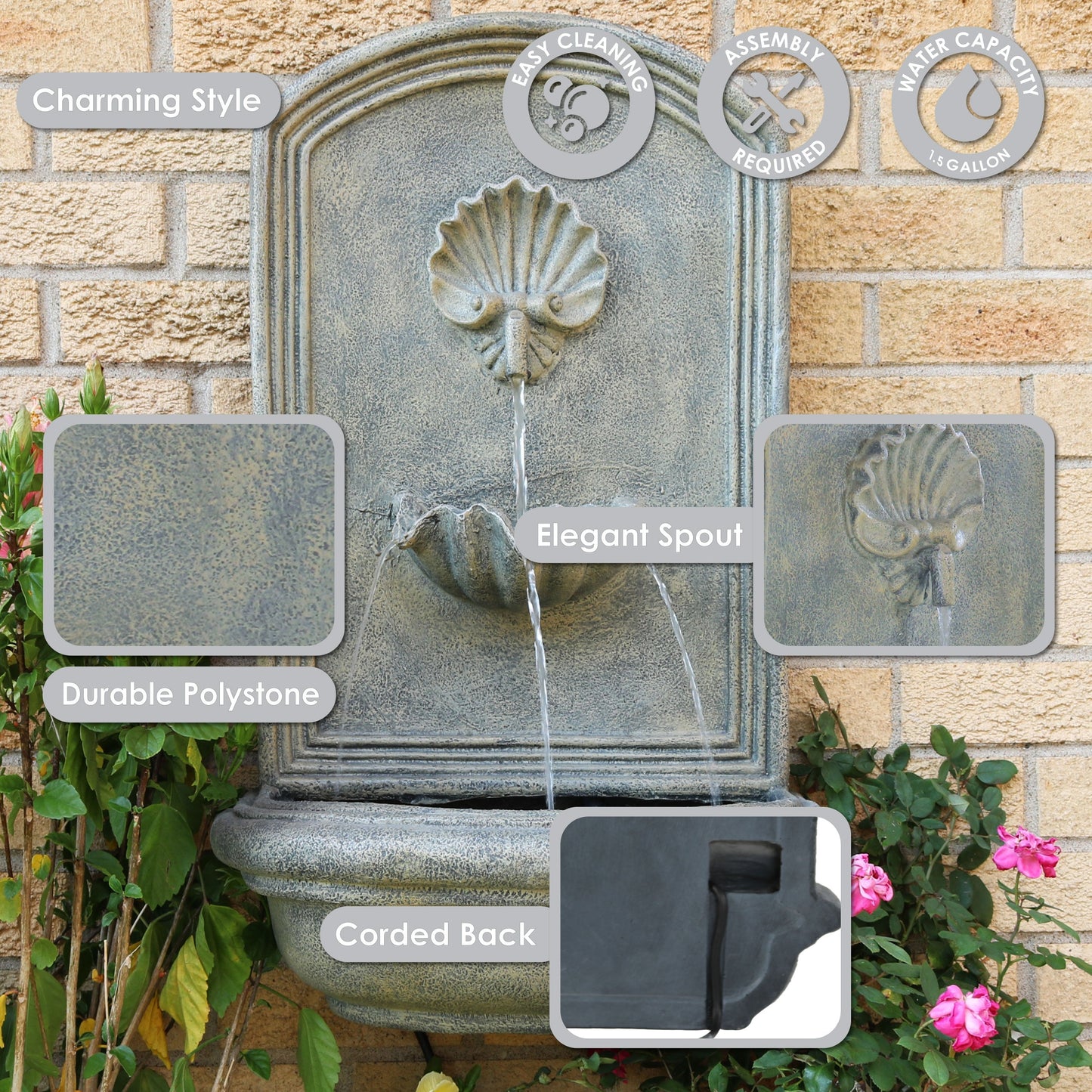Sunnydaze 27" H Seaside Outdoor Solar Wall Fountain with Battery Backup