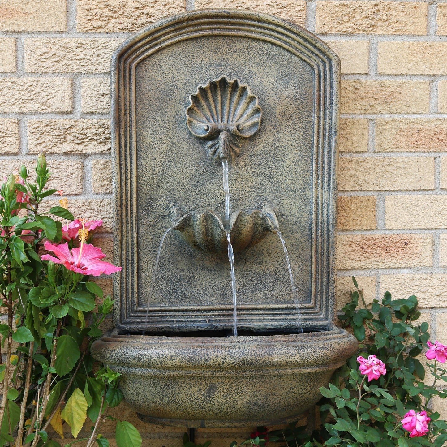 Sunnydaze 27" H Seaside Outdoor Solar Wall Fountain with Battery Backup