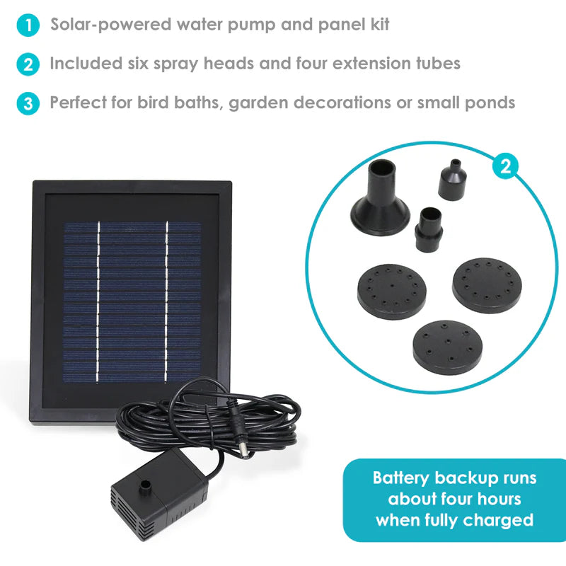 Sunnydaze 65 GPH 47" Lift Solar Pump and Solar Panel Kit With Battery Pack and LED Light AMP-P022C