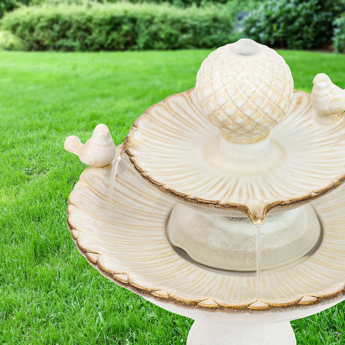 Sunnydaze 27" Resting Birds 2-Tier Ceramic Outdoor Water Fountain SSS-382
