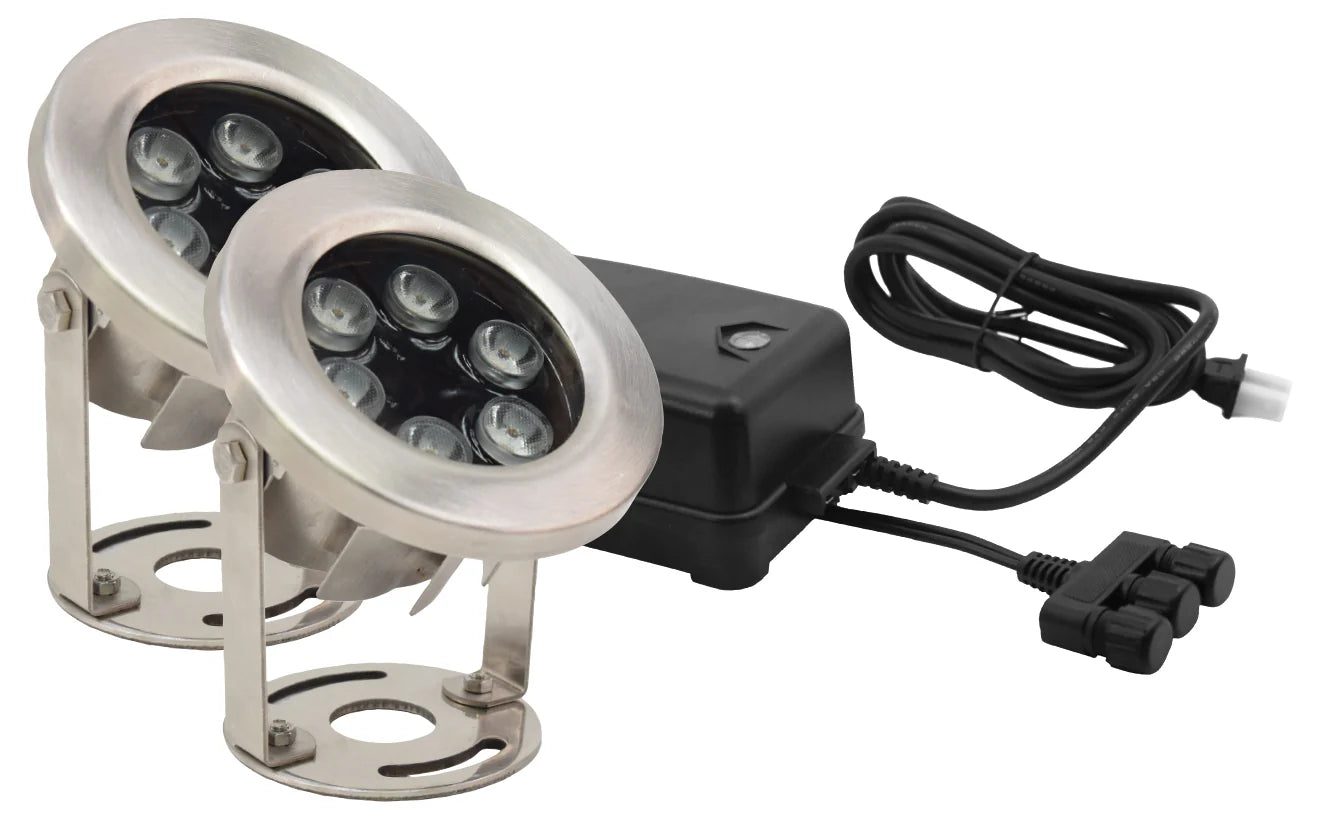 Easy Pro Pond Two 9 Watt Stainless Steel Underwater LED Light Kit LED9WWK