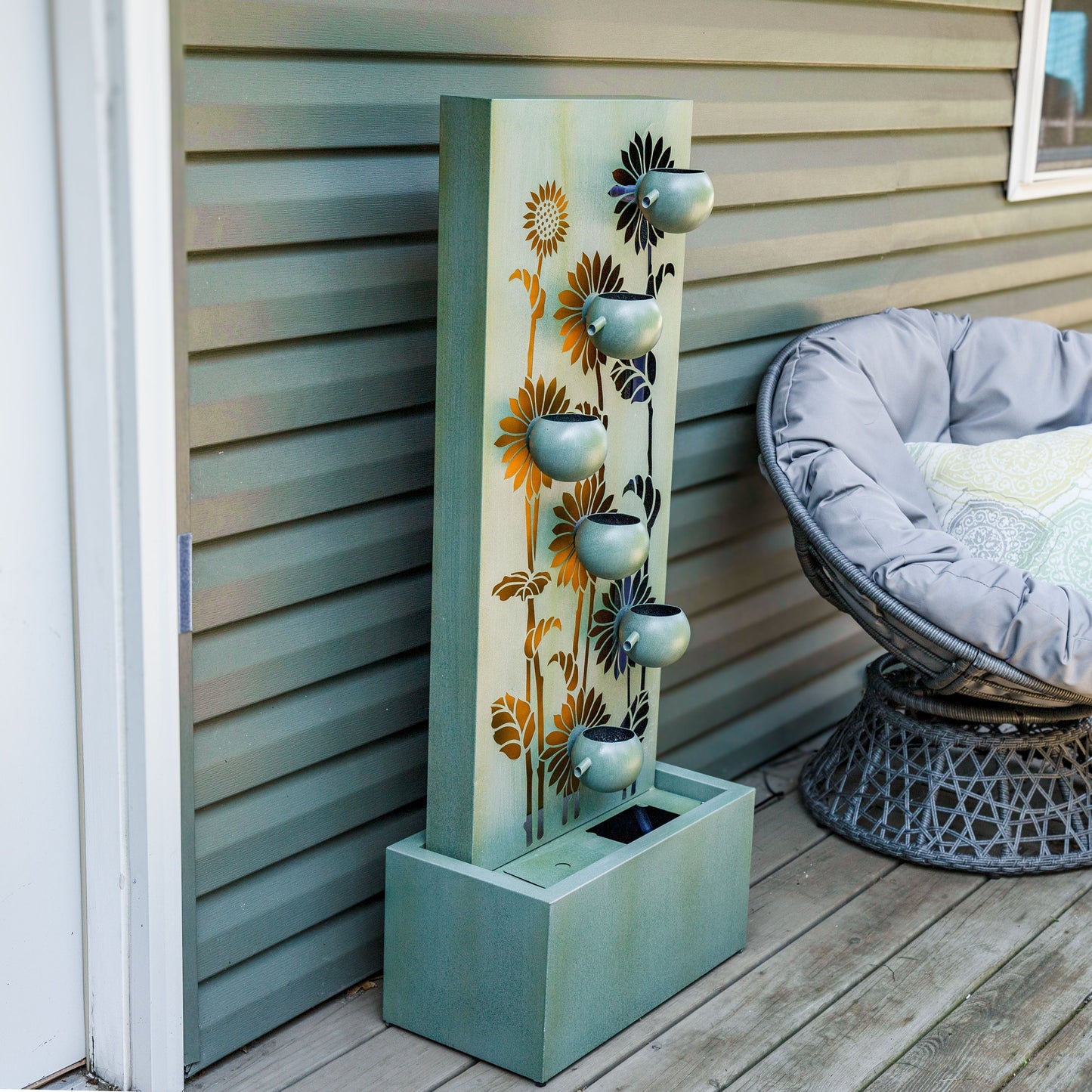 Sunnydaze 48.5" Sunflower Fields Outdoor Water Fountain with Lights