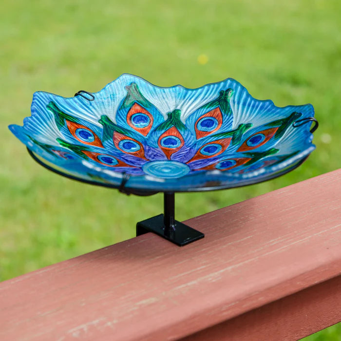 Sunnydaze Deck-Mounted/Staked Glass Bird Bath