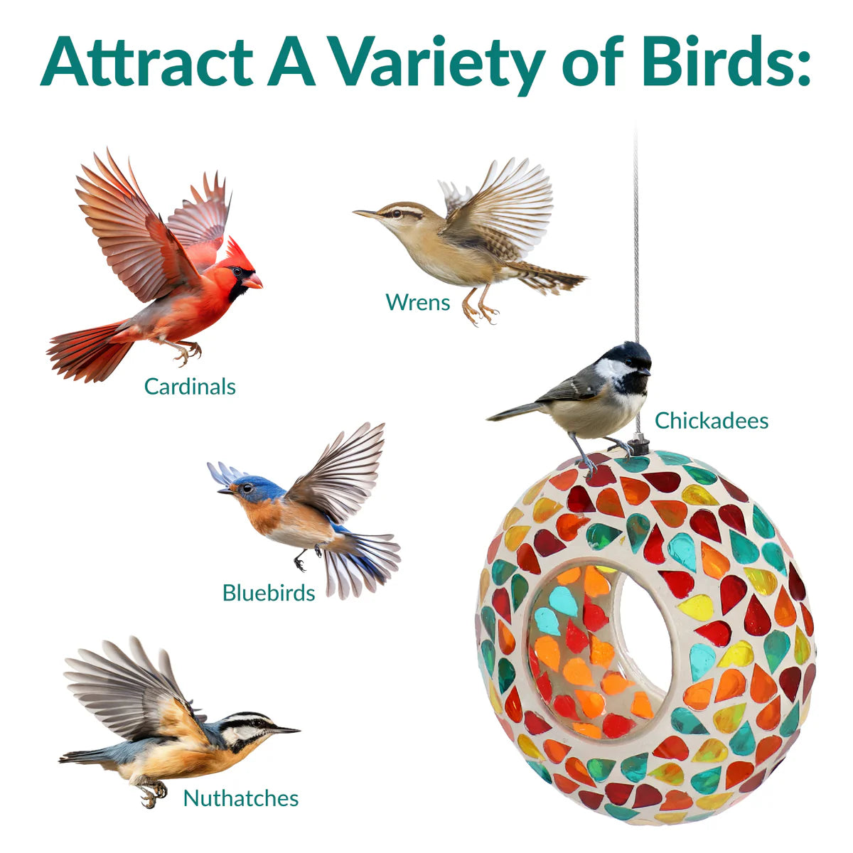 Sunnydaze 6" Mosaic Fly-Through Hanging Bird Feeder