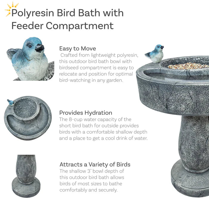 Sunnydaze 27" Traditional Resin Bird Bath with Feeder Compartment