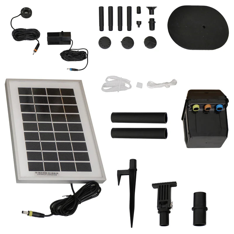 Sunnydaze 66 GPH 36-Inch Lift Solar Pump and Solar Panel Kit with Battery Pack and LED Light SL-P107E