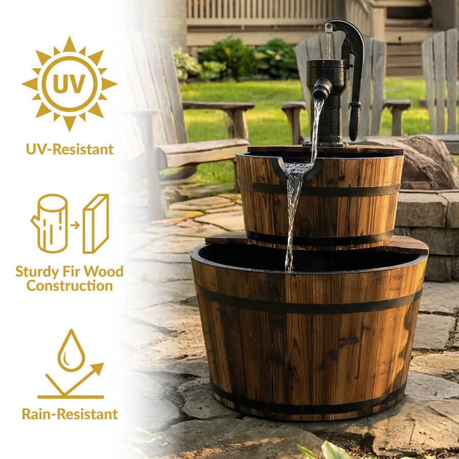 Sunnydaze Country Wood Barrel Water Fountain