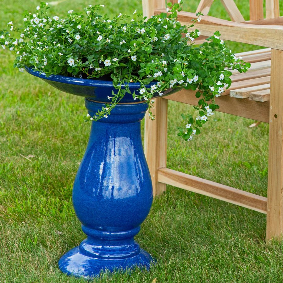 Sunnydaze 21.5" H Daisy Embossed Bowl Glazed Ceramic Bird Bath