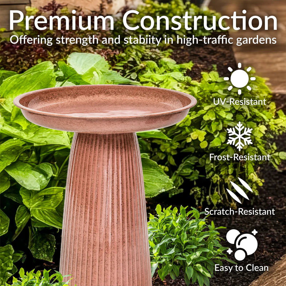 Sunnydaze Gleeful Garden Metal Outdoor Bird Bath - UV-Resistant Finish