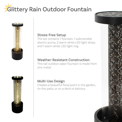 Sunnydaze 41.25" Glittering Rain Outdoor Water Fountain with Lights