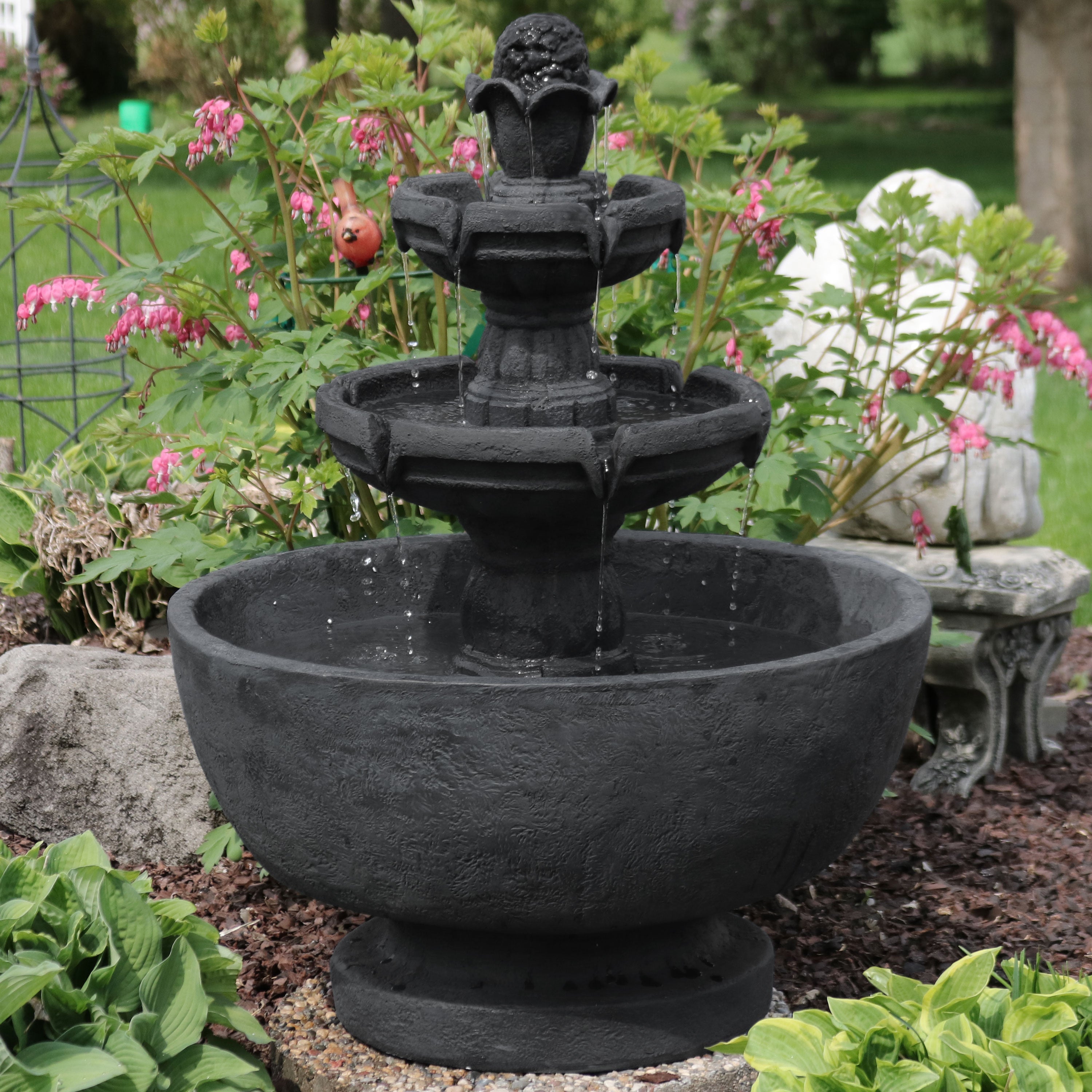 Sunnydaze 34" H Budding Fruition 3-Tier Outdoor Water Fountain