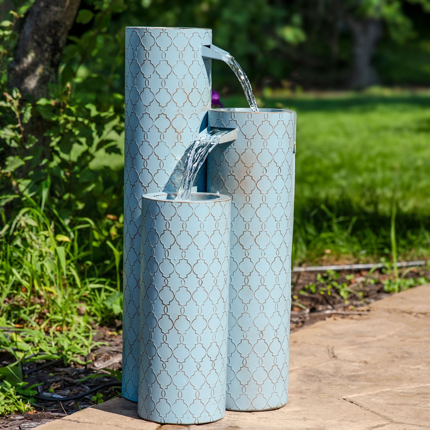 Sunnydaze 27.5" Moroccan Trellis 3-Column Modern Outdoor Water Fountain