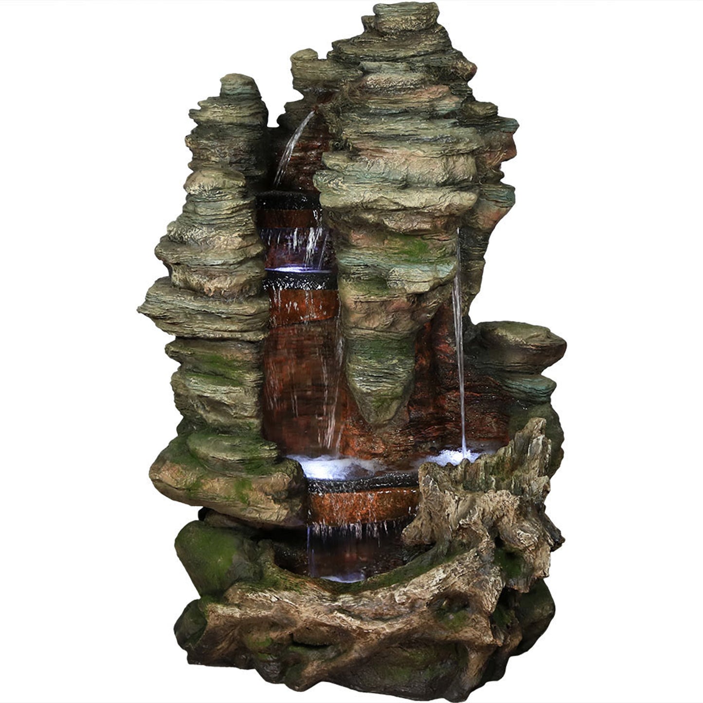 Sunnydaze 61" Flat Rock Summit Large Outdoor Waterfall Fountain with LED Lights