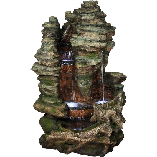 Sunnydaze 61" Flat Rock Summit Large Outdoor Waterfall Fountain with LED Lights