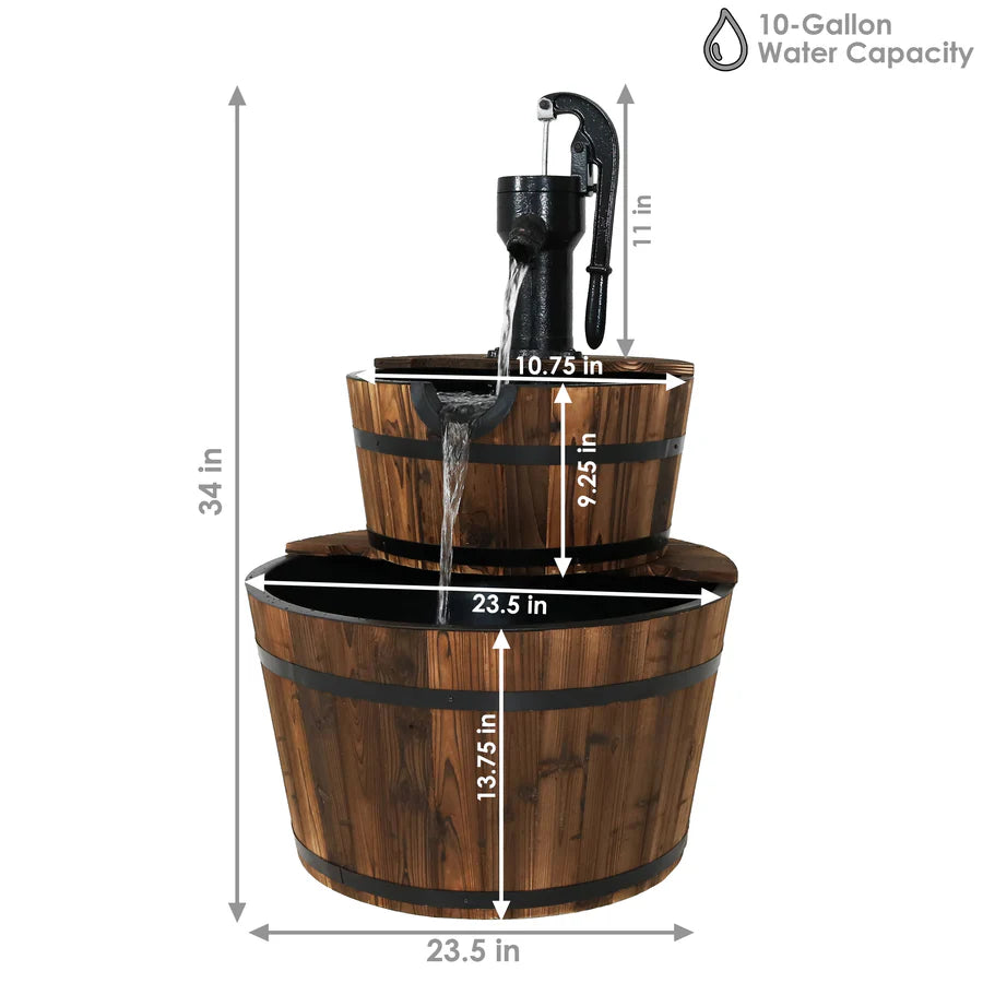 Sunnydaze Country Wood Barrel Water Fountain