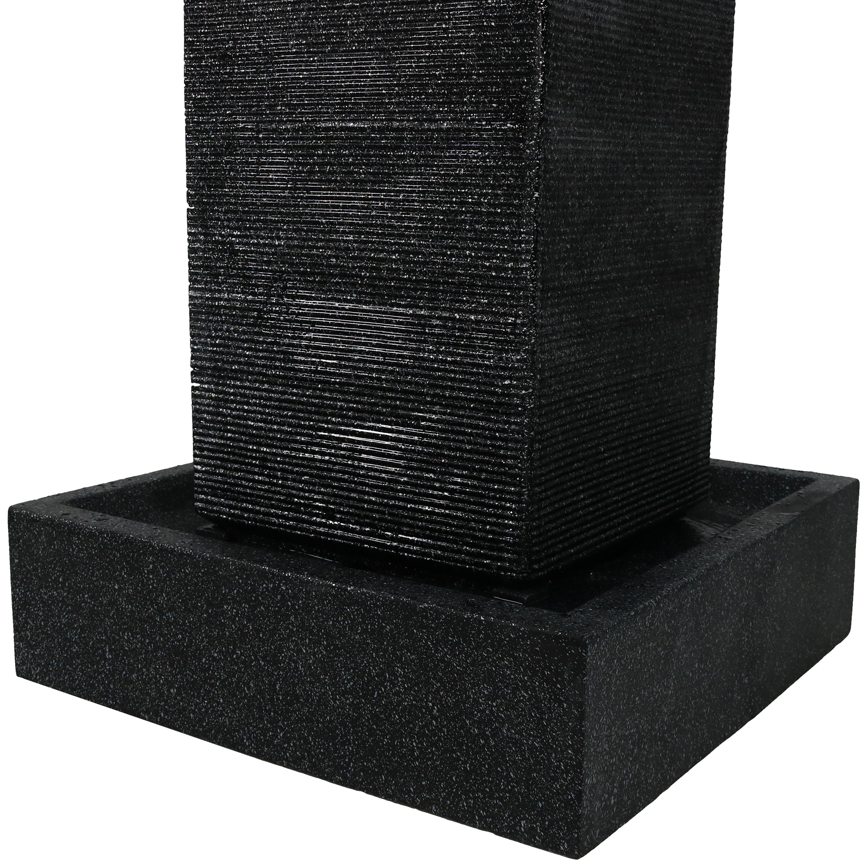Sunnydaze Large Pillar 40" H Outdoor Water Fountain with LED Lights