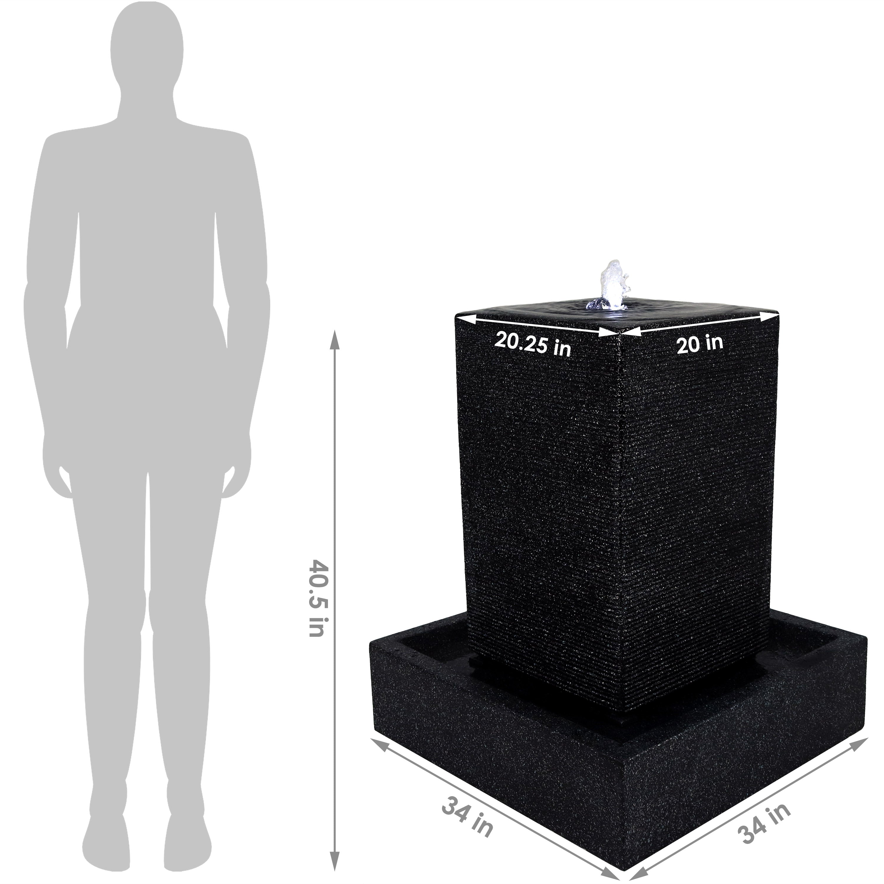 Sunnydaze Large Pillar 40" H Outdoor Water Fountain with LED Lights