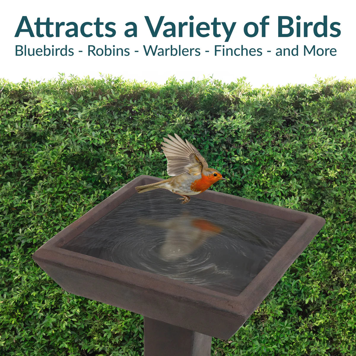 Sunnydaze 23" Simply Square Modern Reinforced Concrete Bird Bath