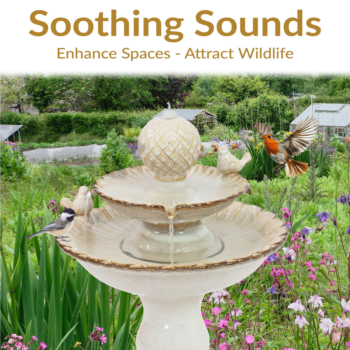 Sunnydaze 27" Resting Birds 2-Tier Ceramic Outdoor Water Fountain SSS-382