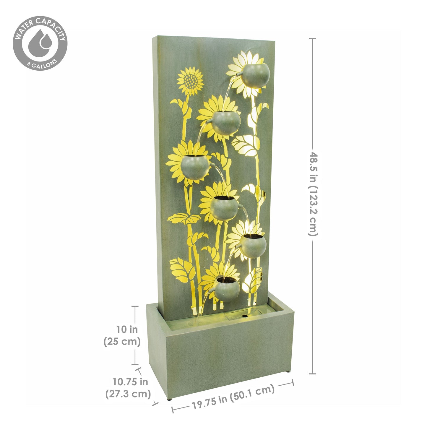 Sunnydaze 48.5" Sunflower Fields Outdoor Water Fountain with Lights