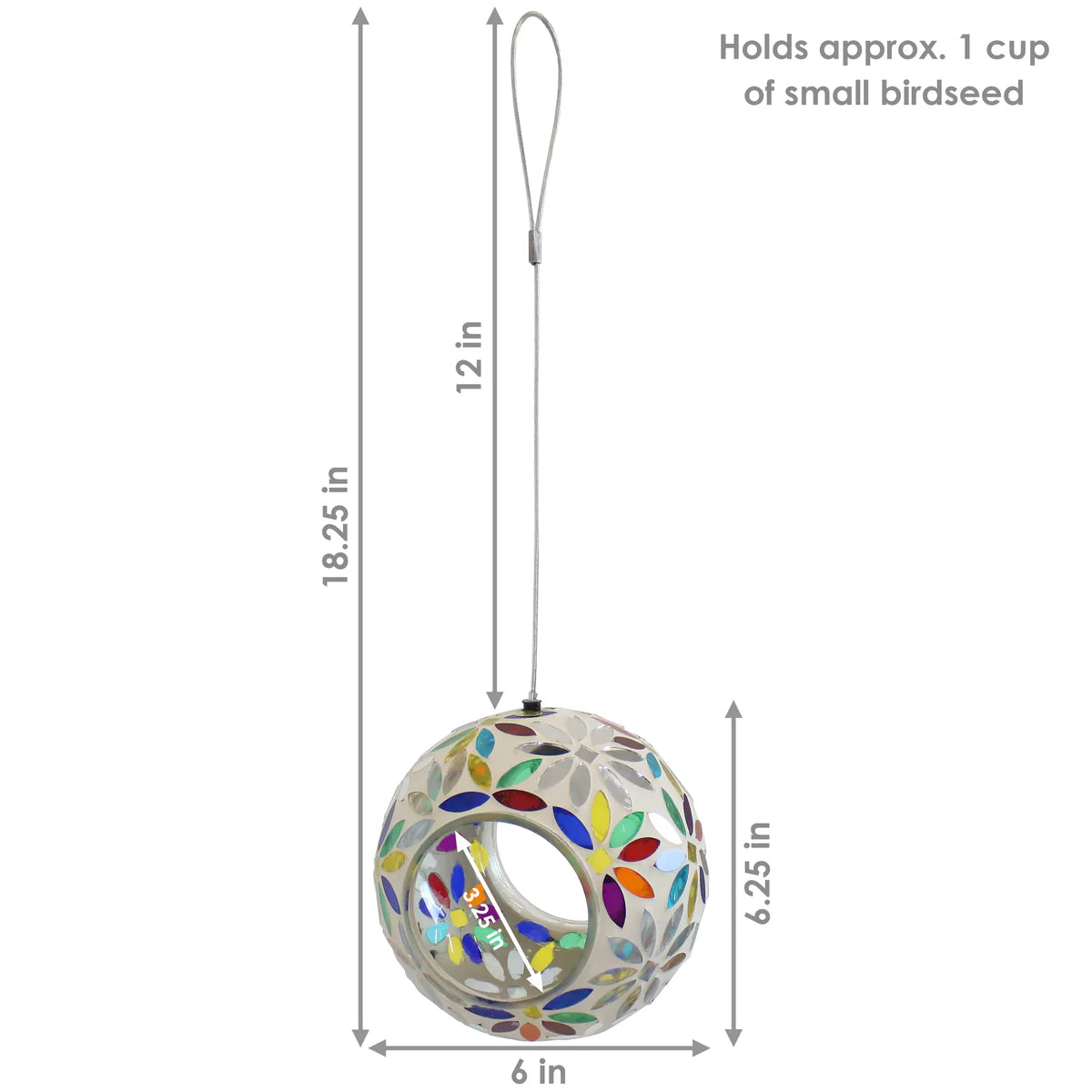 Sunnydaze 6" Mosaic Fly-Through Hanging Bird Feeder