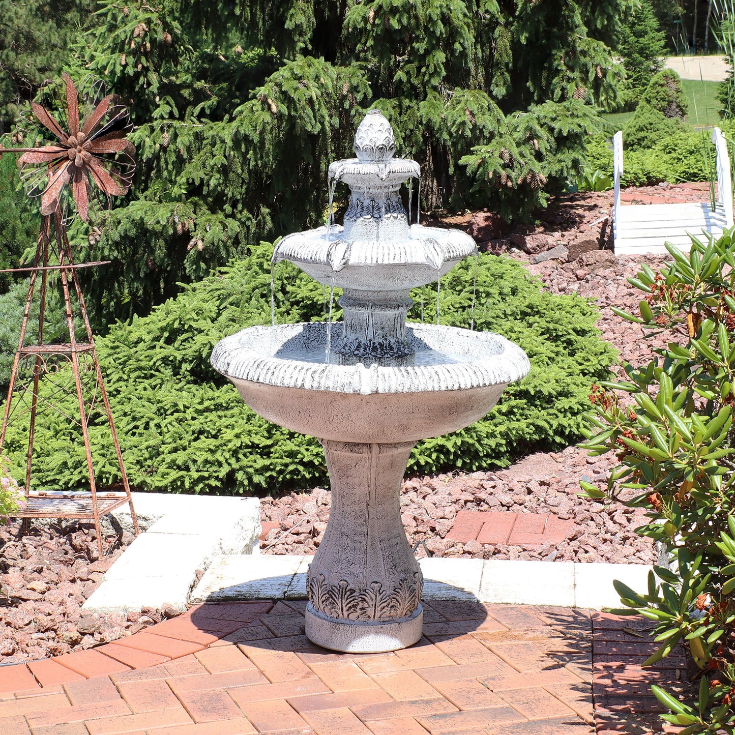 Sunnydaze 45" 3-Tier Outdoor Water Fountain Mediterranean Reinforced Concrete