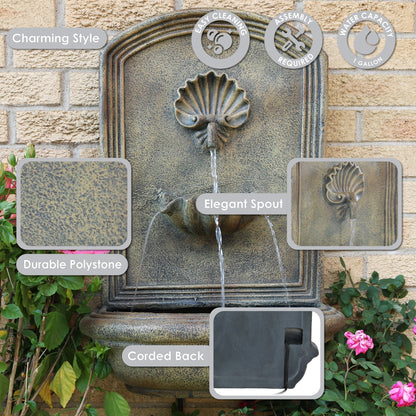 Sunnydaze 27" H Seaside Outdoor Solar Wall Fountain with Battery Backup