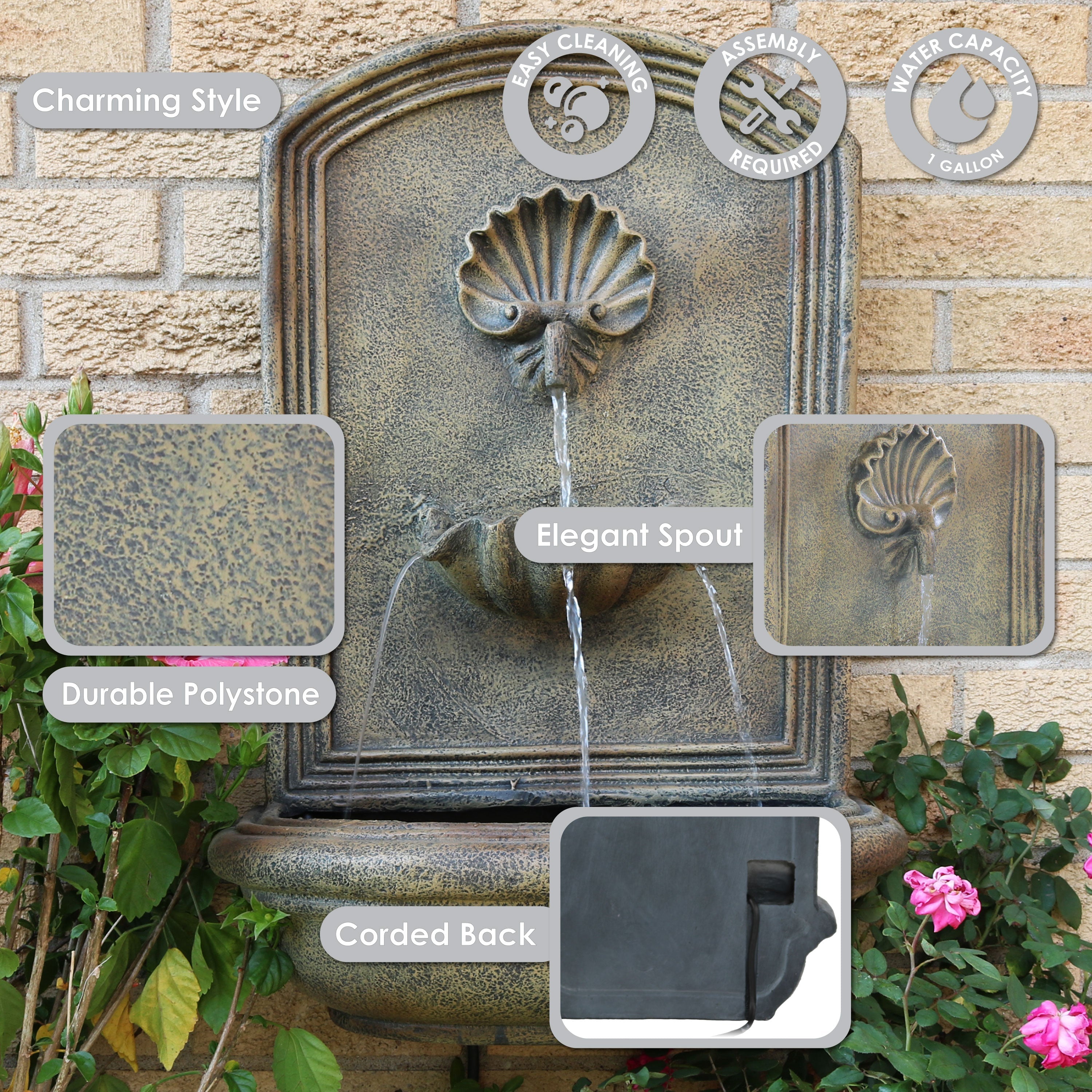 Sunnydaze 27" H Seaside Outdoor Solar Wall Fountain with Battery Backup