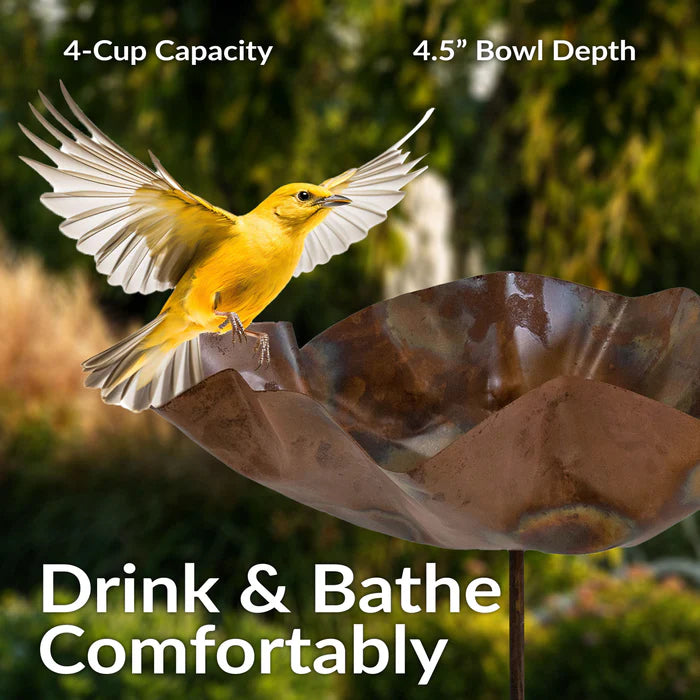 Sunnydaze 34.25" Staked Copper Bird Bath with Bird Figurine