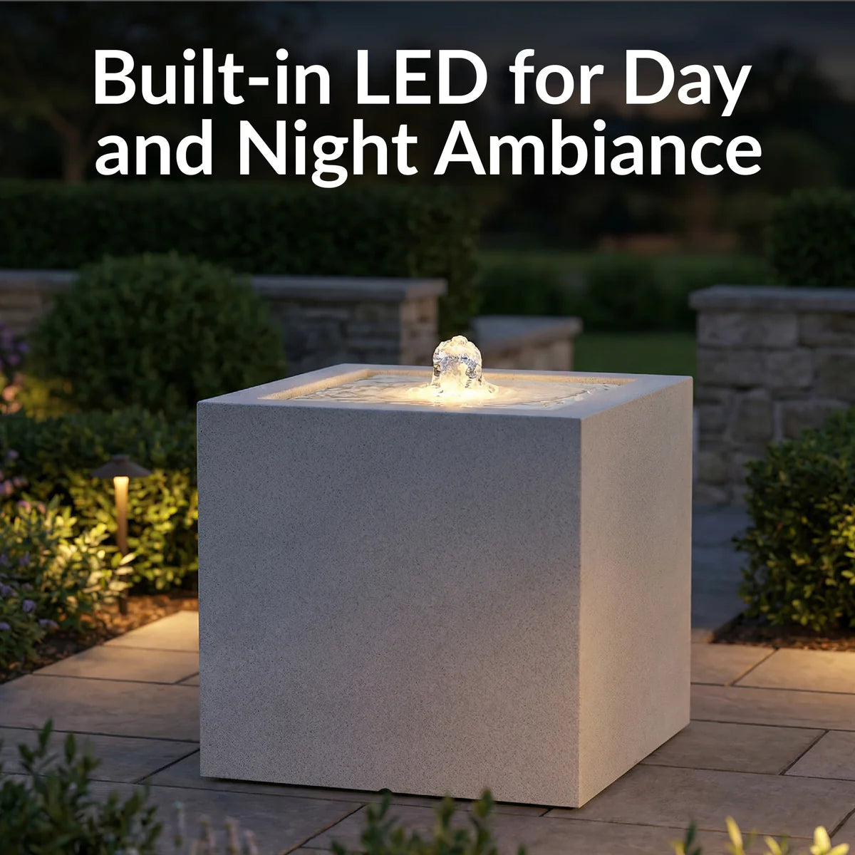 Sunnydaze White Fog Square Bubble Modern Outdoor Fountain with LED Light GP-7421