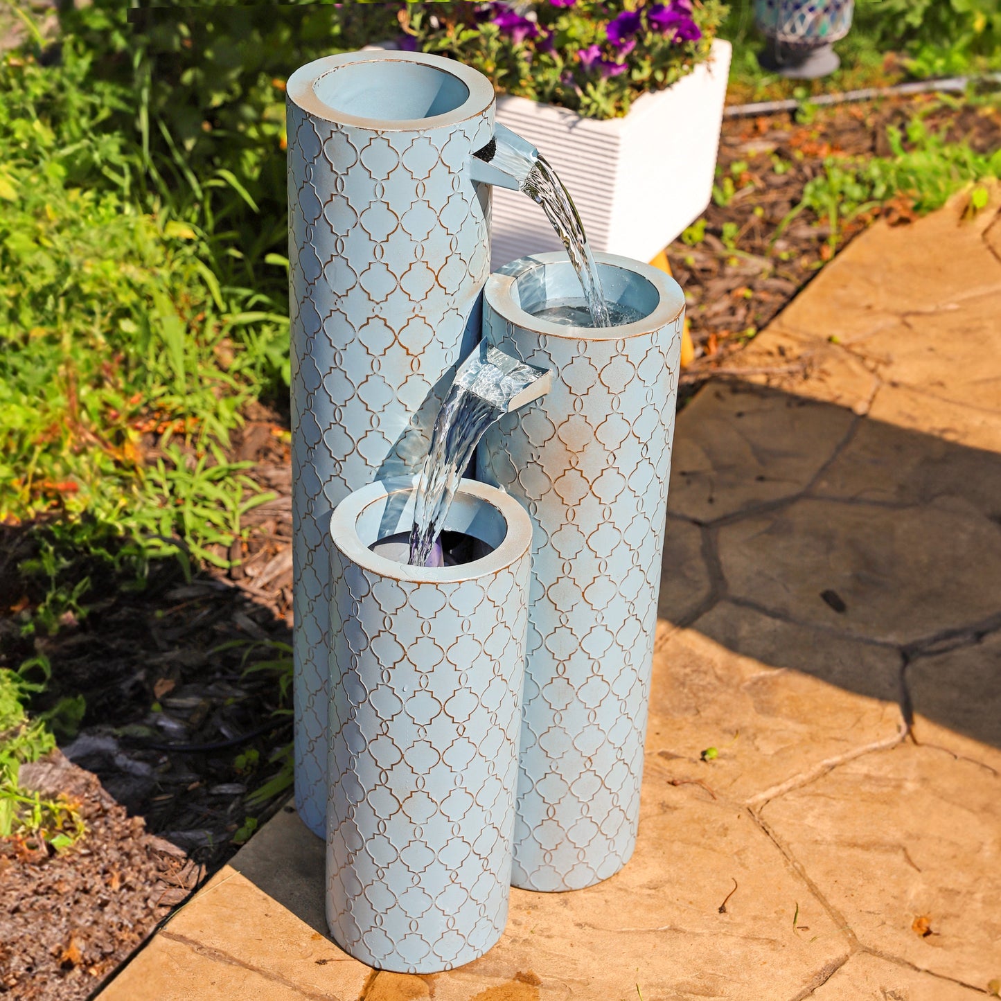 Sunnydaze 27.5" Moroccan Trellis 3-Column Modern Outdoor Water Fountain