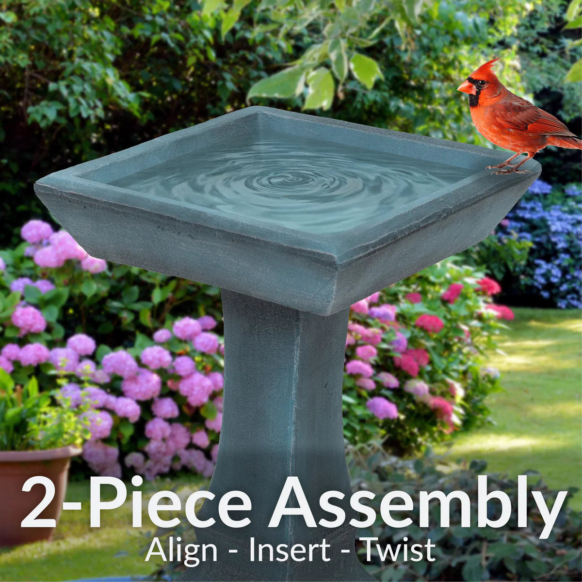 Sunnydaze 23" Simply Square Modern Reinforced Concrete Bird Bath