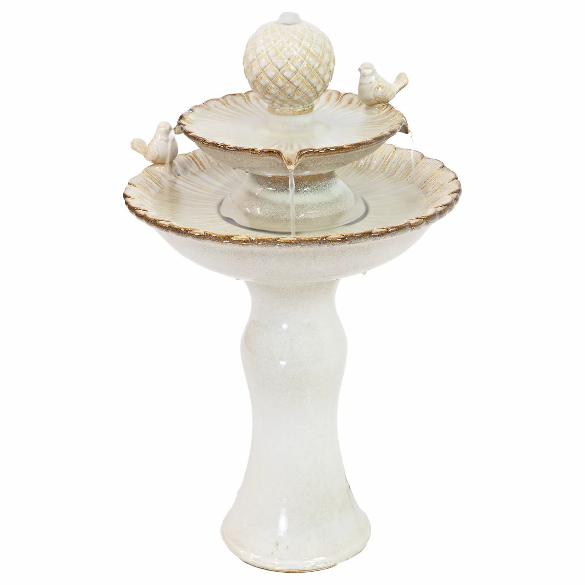 Sunnydaze 27" Resting Birds 2-Tier Ceramic Outdoor Water Fountain SSS-382