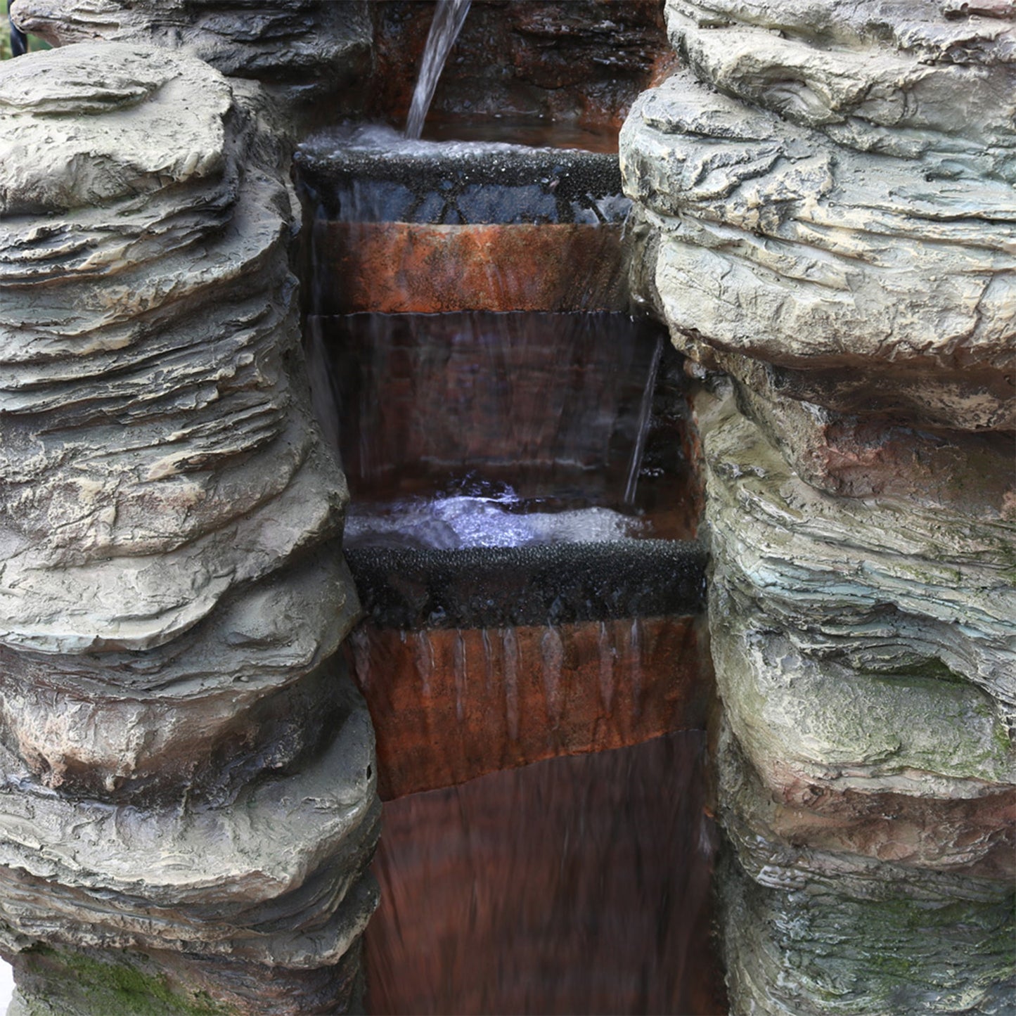 Sunnydaze 61" Flat Rock Summit Large Outdoor Waterfall Fountain with LED Lights