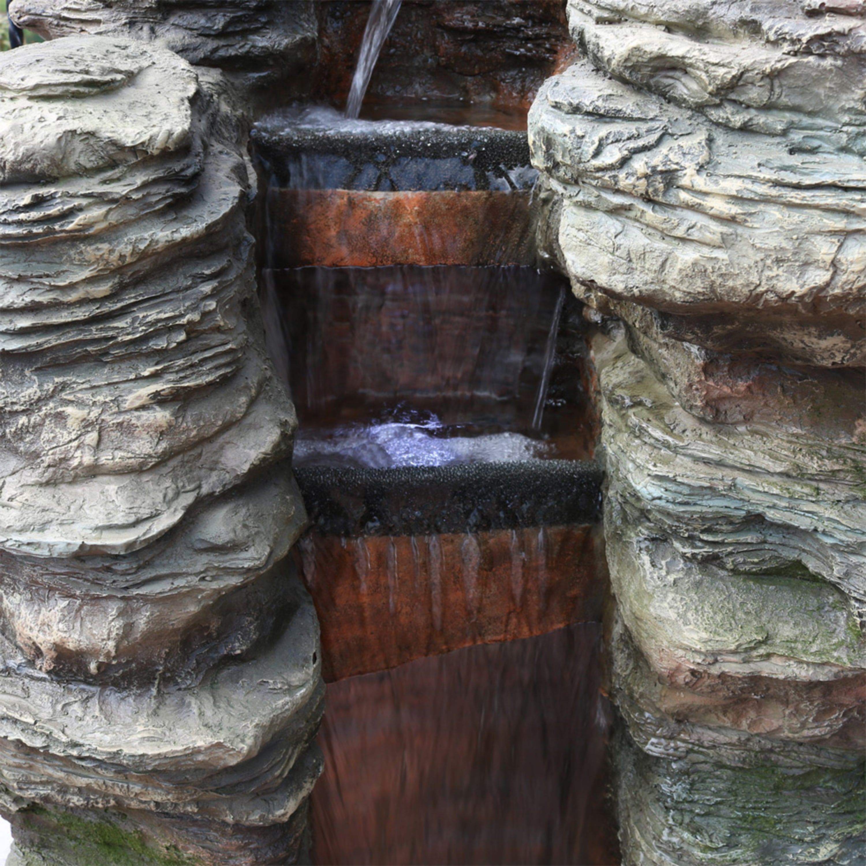 Sunnydaze 61" Flat Rock Summit Large Outdoor Waterfall Fountain with LED Lights