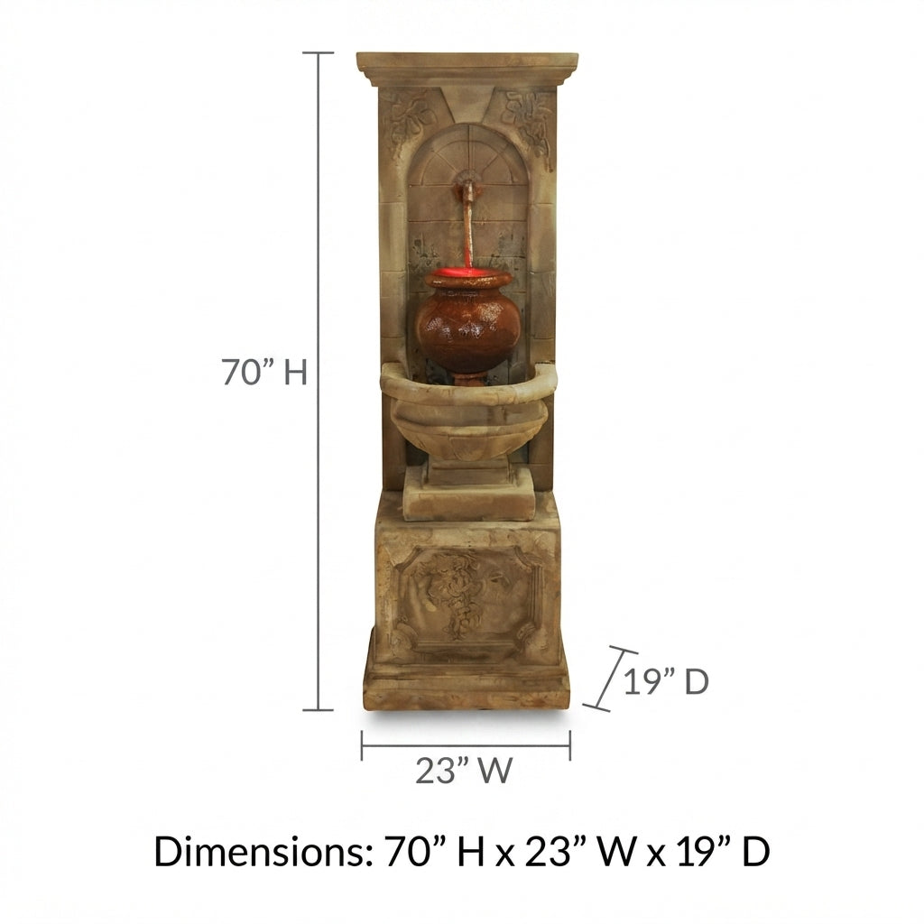 Giannini Garden St. Helena Urn Rustic Iron Concrete Outdoor Fountain with Base 1593