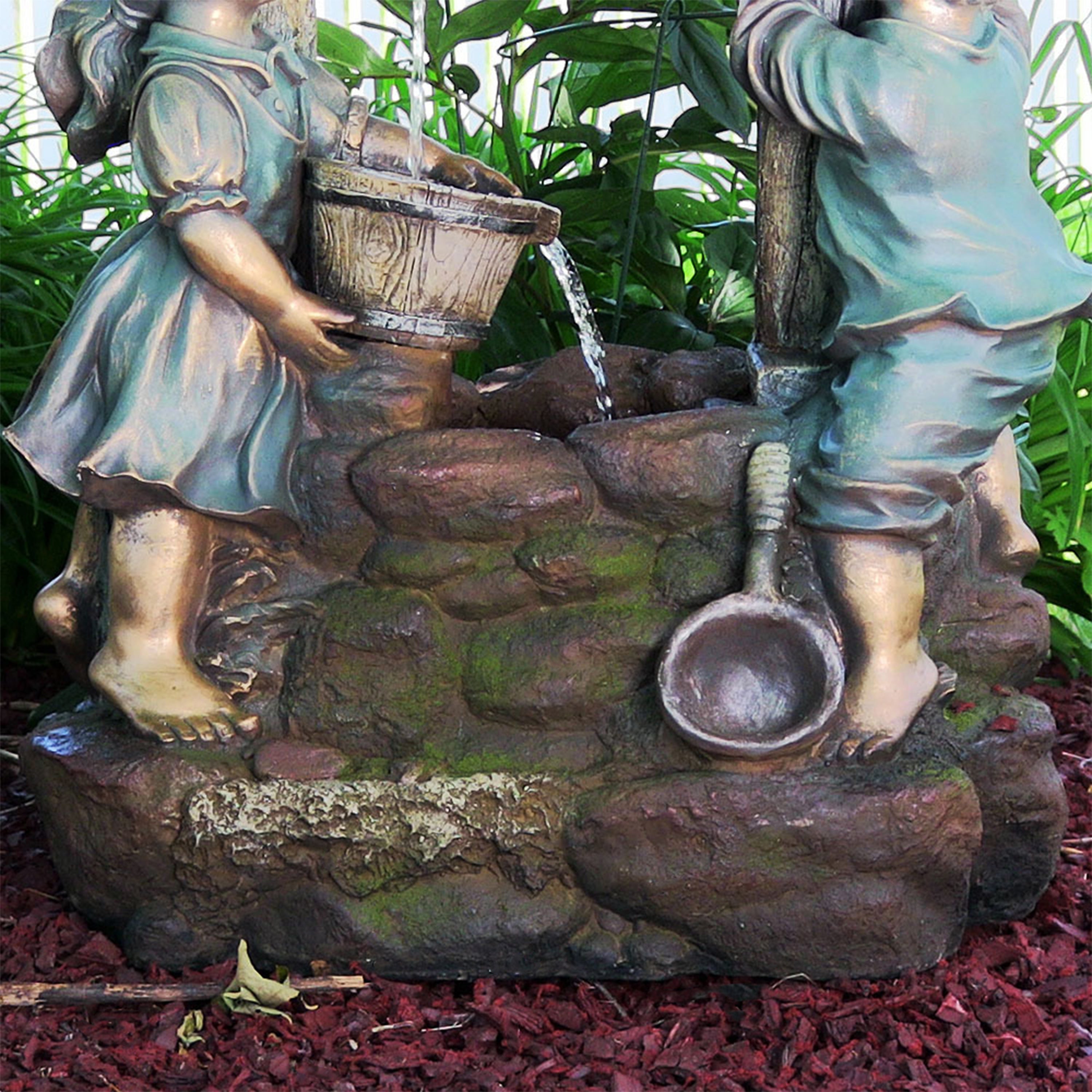 Sunnydaze Children at the Well 39" Electric Water Fountain with LED Light
